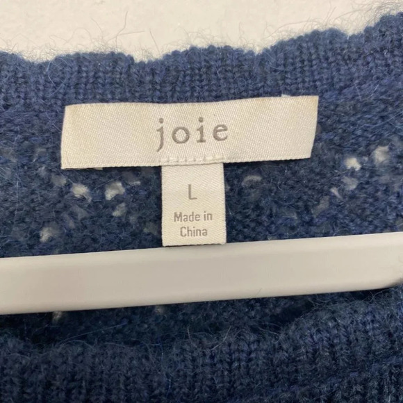 Joie Moxya Pointelle Puff Sleeve Sweater Knit Women's L Scallop Jumper Navy Blue - Picture 7 of 9